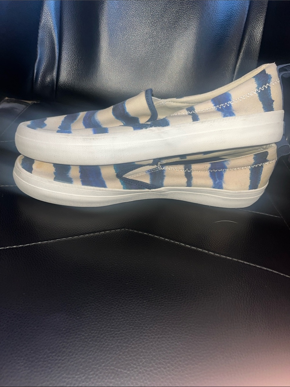 Sperry Crest Twin Gore Navy Tie Dye Stripe Slip Ons - Picture 2 of 6